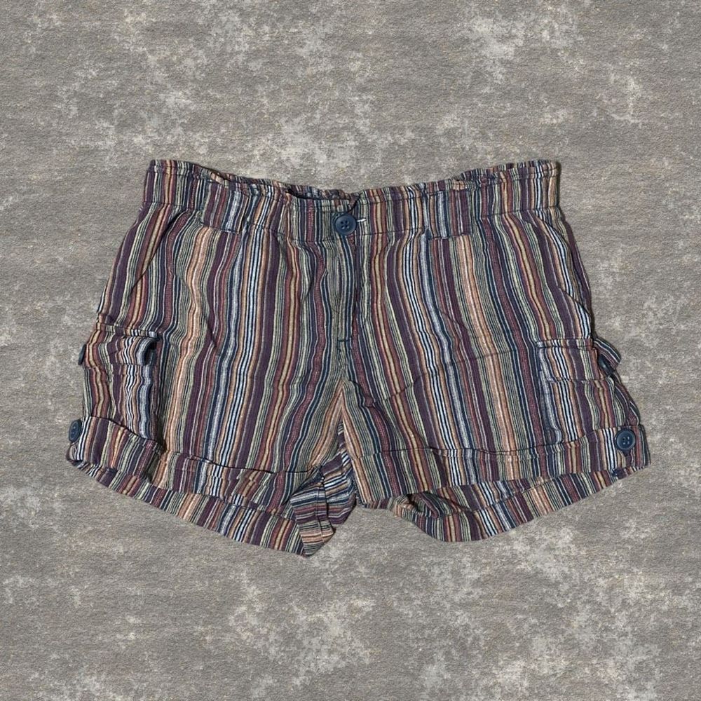 OLD NAVY | Low Waist Multicolor Striped Roll Hem Elastic Waist Linen Shorts L